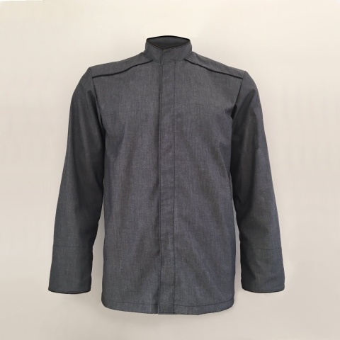 "Treck-Henry" Denim-schwarz, mit verdeckter Knopfreihe 